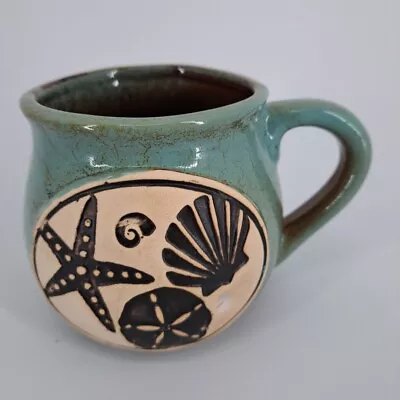 Buy Portland Maine Cape Shore Raised Pottery Green Mug Starfish Scallop Sand Dollar • 9.26£