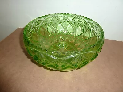 Buy Art Deco Uranium Green Moulded Pattern Design Glass 22cm Wide By 9.8cm High Bowl • 48£