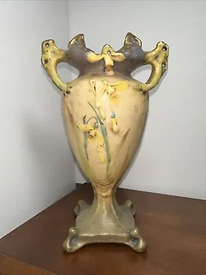 Buy Antique Art Nouveau Austrian Pottery Vase Daffodil Flower Handled Art Victorian • 163.09£