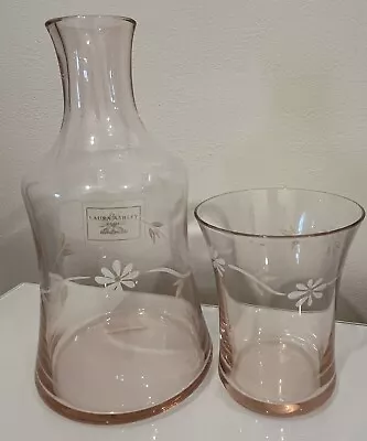 Buy Laura Ashley Floral Daisy Water Carafe Pink Glass Set Tumbler Decanter Bedside • 25£