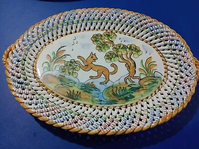 Buy Spanish Or Italian Majolica Ribbon? Plate Hand Painted 15  Wide Unusual  • 9.99£