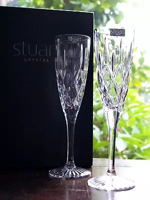 Buy Stuart Crystal TEWKESBURY Champagne Flute Pair Mint In Box • 50£