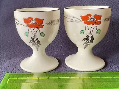 Buy Shelley Fine Bone China Poppy / Corn Ear Pattern 11326 Pair Of Egg Cups C1925. • 4.99£