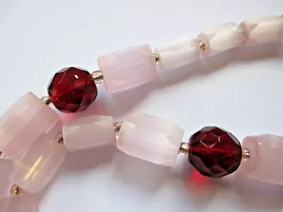 Buy Vintage Art Deco Czech Pink Rhubarb Glass Crystal Bead Necklace. • 15.45£