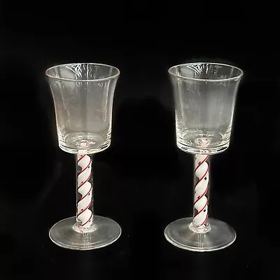 Buy Pair English Air Twist Glass Wine Glasses 18th Century Red And White • 594.11£