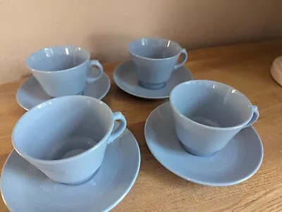 Buy Vintage Utility Woods Ware Iris Blue Teacups / Cups And Saucers X 4 VGC • 14.99£