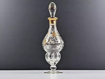 Buy Labelled Vintage Czech Bohemia Glass Decanter, Gold + Silver, Cut Engraved Decor • 24£