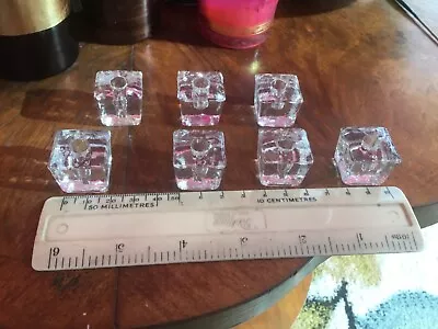 Buy 7 Pcs Small Square Cube Clear Glass Candlestick Holder For Taper Candle Stick • 9£