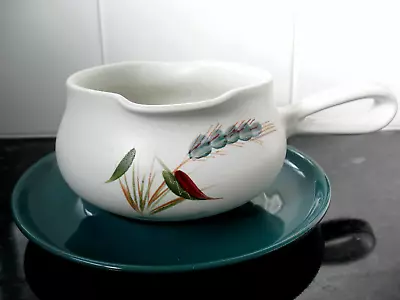 Buy DENBY  GREEN WHEAT   Vintage Gravy Sauceboat/Matching Saucer Stand 1970's • 15£