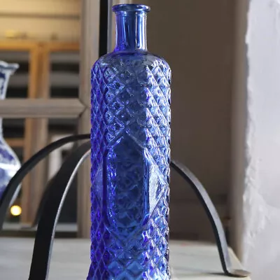 Buy Vintage Cobalt Blue Glass Diamond Bottle 28cm High • 15£