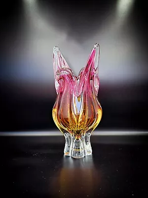 Buy Large Vintage Czech Chribska Pink & Orange Art Glass Vase By J. Hospodka • 49.90£