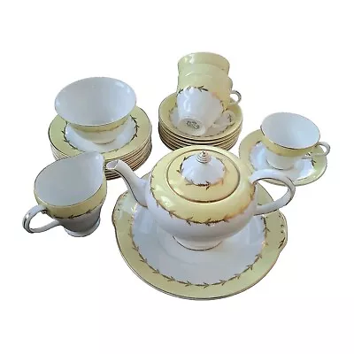 Buy Royal Grafton Fine Bone China 26 Piece Tea Set Foliage Yellow Gold White • 40£