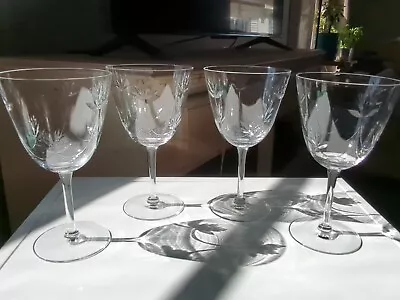 Buy Vintage Etched Crystal Wine Water Goblets Glasses Barware Set Of 4 Art Deco Glam • 45.66£