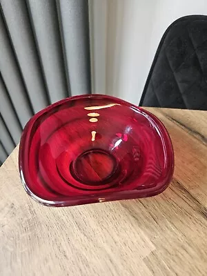 Buy Swedish Art Glass Gullaskruf Vintage 1950's Red Ribbed Bowl, Dish , Vase • 6.99£