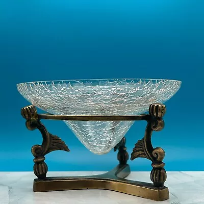 Buy Art Deco Crackle Glass Display Bowl With Decorative Metal Stand • 22.80£