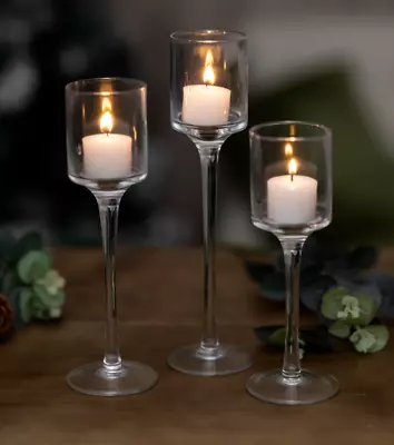 Buy Glass Candle Holder 3pc Set Home Decor Staggered Votive Pillar Table • 10.99£