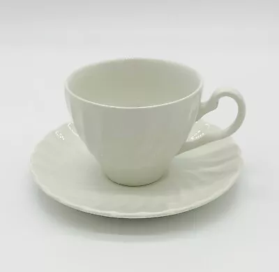 Buy Johnson Brothers White Regency Pattern DISCD Swirl Teacup Saucer Set Cottagecore • 3.73£