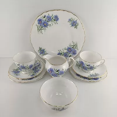 Buy Royal Vale Bone China Cornflowers Tea Set 2x Trios, Milk & Sugar + Large Plate • 29.95£