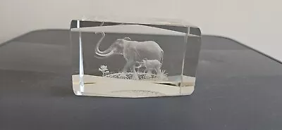 Buy 3D Laser Etched Crystal Glass Cube Paperweight Elephants  • 14.99£