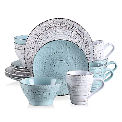 Buy Vancasso VINE Dinner Set 16 Piece Embossed Plates Bowls Mugs Set  Service For 4 • 53.99£