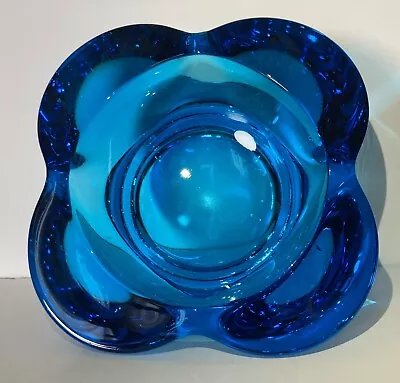 Buy Sklo Union Rudolf Jurnikl Czech Art Glass Bowl Blue Flower Excellent • 19.99£