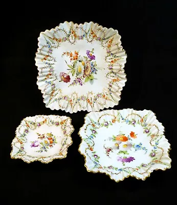 Buy Set Of Three Antique Fluted Hand Painted Dresden Plates • 24£