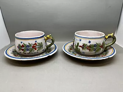 Buy 2 X Henriot Quimper Vintage Cup And Saucers Dragon Handles A/F (P-4224 420) • 8.50£