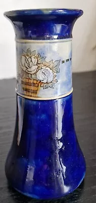 Buy 1901-1922 Royal Doulton Lambeth Blue Bottle Vase With Floral Basket Decoration • 34£