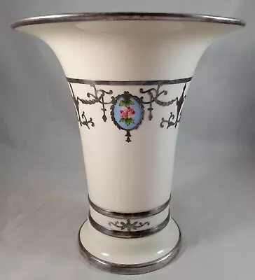 Buy Outstanding Neoclassical Silver Overlay Trumpet Vase Lenox Belleek HP Cartouches • 326.18£