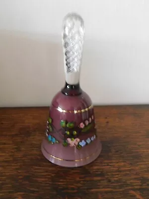 Buy Vintage Glass Bell Hand Painted Air Twist Handle Purple Milk Glass • 10£