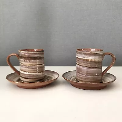 Buy 2 Vintage Wold Studio Pottery Coffee Mug Cup And Saucer Cream / Brown Glaze • 12.99£