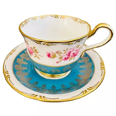 Buy Vintage Aynsley Bone China Peacock Blue Floral Gold Gilt Tea Cup And Saucer • 28£