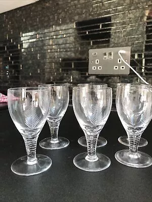 Buy Stuart Crystal Glasses X 6 Woodchester' Sherry/Port Engraved Leaves 11cm Tall • 16.50£