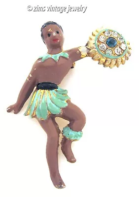 Buy Vintage 1940s Rare HAWAIIAN Enamel Male Hula Dancer Rhinestone Figural Pin CLIP  • 4.65£