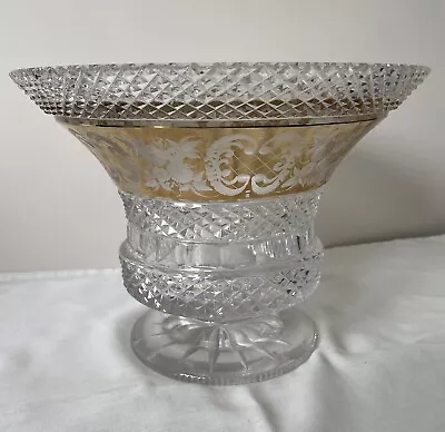 Buy Cut Glass & Gold Fruit Bowl On Pedestal Heavy Vintage 18cm 3kg • 15£