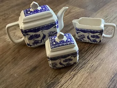 Buy Vintage Wade Ceramic Blue Chinese Scene Teapot Sugar Bowl & Milk Jug Set • 10£