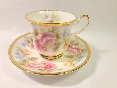 Buy Queen’s Fine Bone China Churchill England Pink Rose Gilded Teacup & Saucer Set • 26.86£