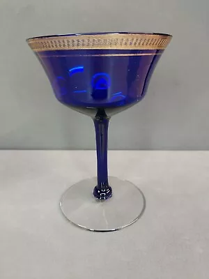 Buy Vintage Cobalt Blue Champagne Glass With Gold Leaf • 12.32£