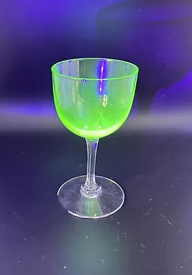 Buy 1930's GLOWING Green  Vaseline Clear Footed Wine Liquor Glass Height 4 1/4  • 9.23£