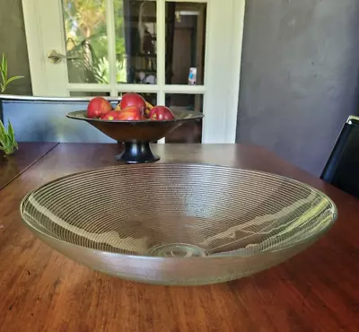 Buy Large Vintage Glass Ribbed Fruit/Serving Bowl Hand Blown Art Glass Dia. 29.7cm • 18£