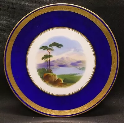Buy Aynsley Plate With Scene, Cobalt Blue And Gold Trim - 22cm Diameter • 27.53£