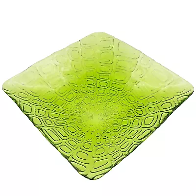 Buy Vintage Art Glass Square Pattern Green Glass Decorative Dish Plate Fruit Bowl • 12£