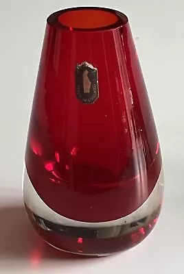 Buy Midcentury Whitefriars #9647 Ruby Red Glass Tapering Vase 1966-73 With Label • 19.99£