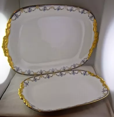 Buy Pouyat Limoges Antique Porcelain 19  & 14  Serving Platters Flambeau Gold Trim • 138.97£