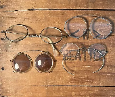 Buy 4 Miscellaneous 1930s - 40s Eye Glasses. 1 Clip On, 1 Aluminum. All Unbranded. • 23.30£