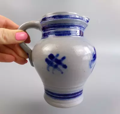 Buy Salt Glazed Pottery Jug. Antique Blue French Slipware Stoneware. 1/4L H 12cm • 9.99£