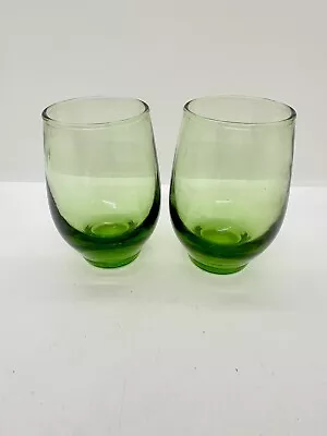 Buy 2 Vintage Libbey Green ROLY POLY Juice Glasses 3.75in • 9.31£