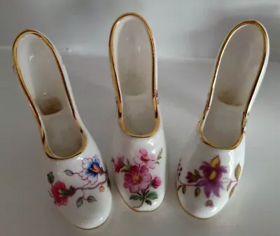 Buy 3 X Hammersley Miniature / Small China Ornate Floral - High Heeled Ladies Shoes • 22.50£