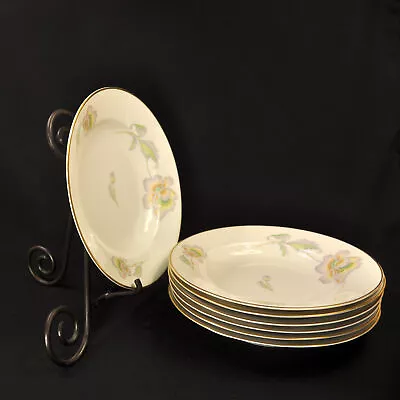 Buy Thomas Bavaria Set Of 7 Smooth Rimmed Soup Bowls Pastel Poppy W/Gold 1946-1949 • 71.74£