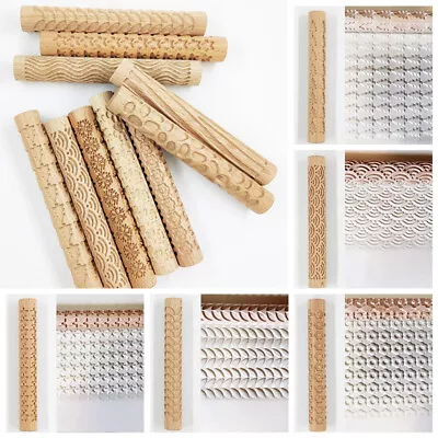 Buy Pottery Art Wooden Texture Roll Relief Embossed Rod Mud Roll DIY Clay Tool • 4.19£